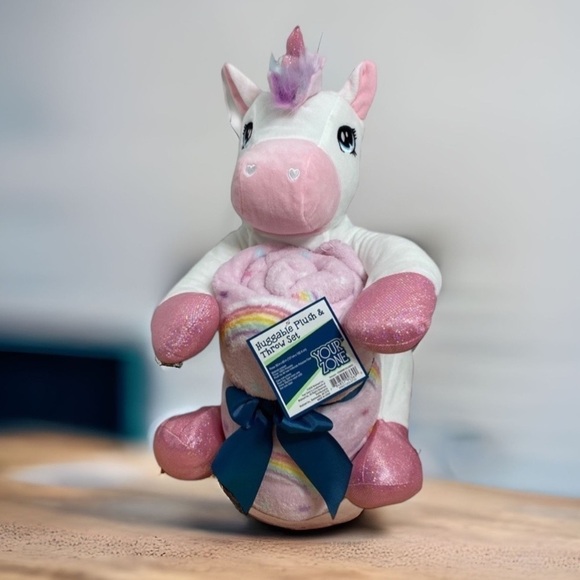 Unicorn Plush and Throw Blanket Set NWT Gift Stuffed Animal Fleece Girls Pink - Picture 1 of 5
